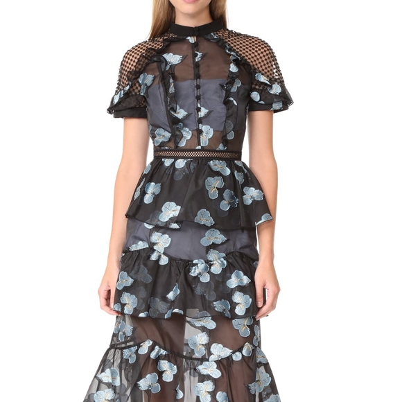 self portrait Fil Coupe Open Back Cape midi Dress - Picture 4 of 6